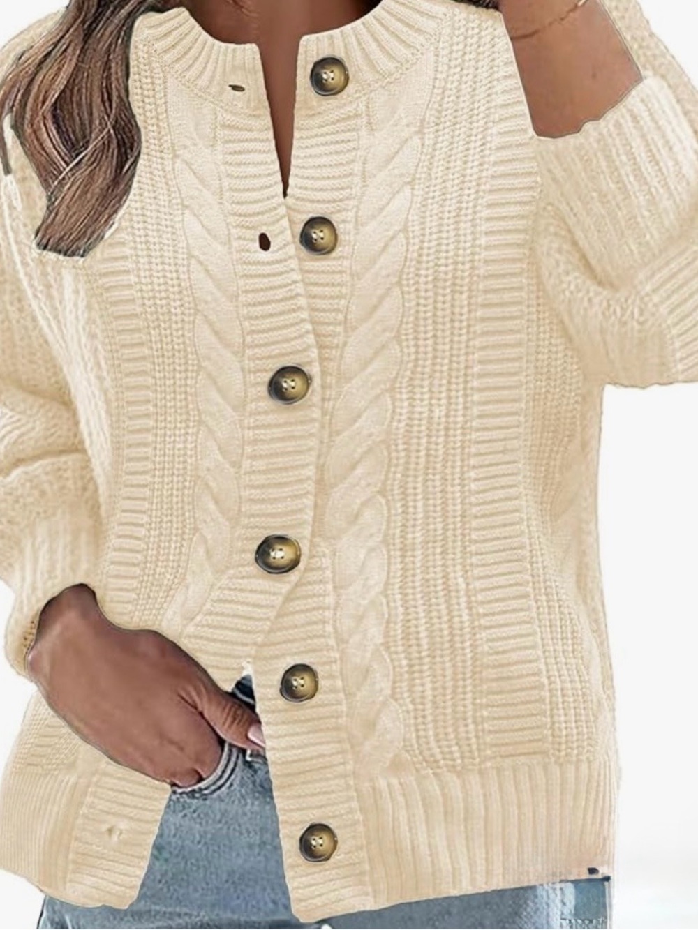 Cream Cable Knit Button-Front Sweater Cardigan NWOT XL